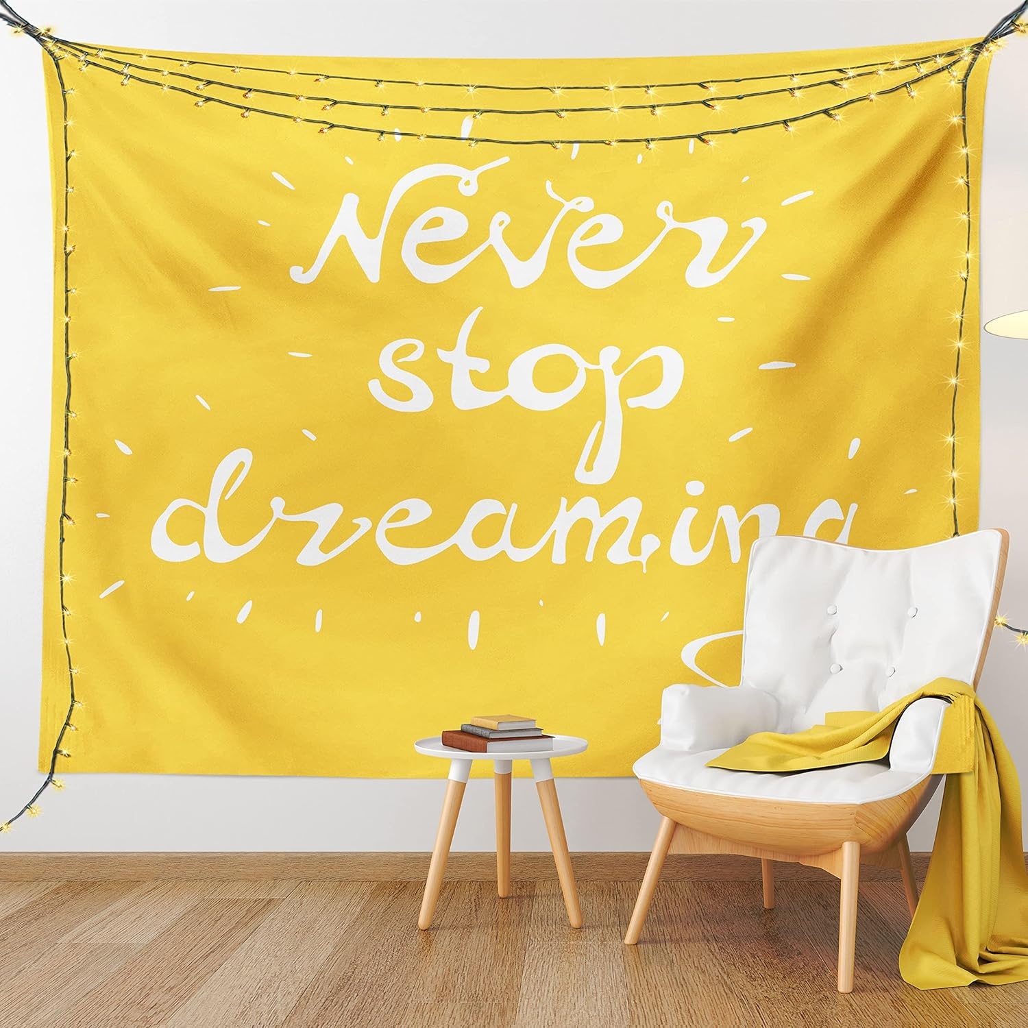 imageAmbesonne Saying Tapestry Highlighted Wise Never Stop Dreaming Words Setting Life Goals Wisdom Hope Image Wide Wall Hanging for Bedroom Living Room Dorm 80 X 60 Yellow White
