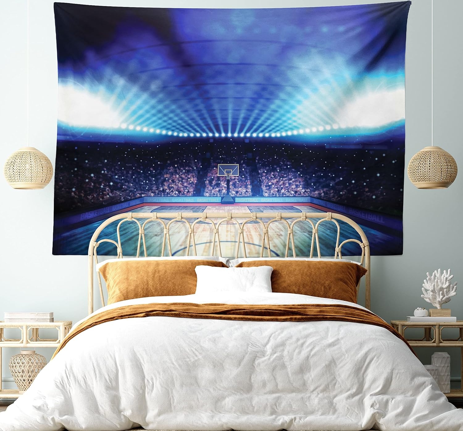 image:imageAmbesonne Sports Decor Collection Basketball Arena Court with Fans and Flashlights Competition Theme Game Excitement Print Bedroom Living Room Dorm Wall Hanging Tapestry 80 X 60 Navy Black