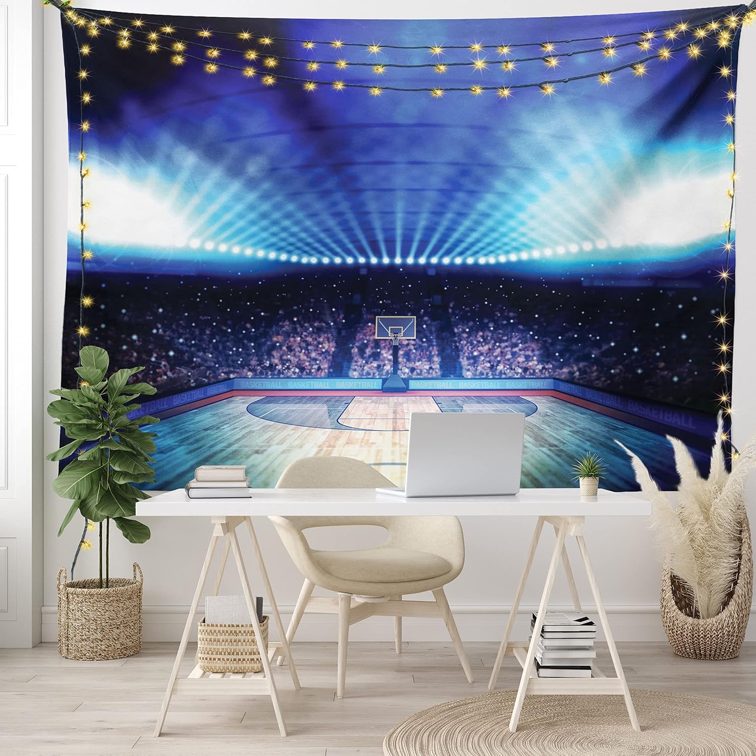 image:imageAmbesonne Sports Decor Collection Basketball Arena Court with Fans and Flashlights Competition Theme Game Excitement Print Bedroom Living Room Dorm Wall Hanging Tapestry 80 X 60 Navy Black