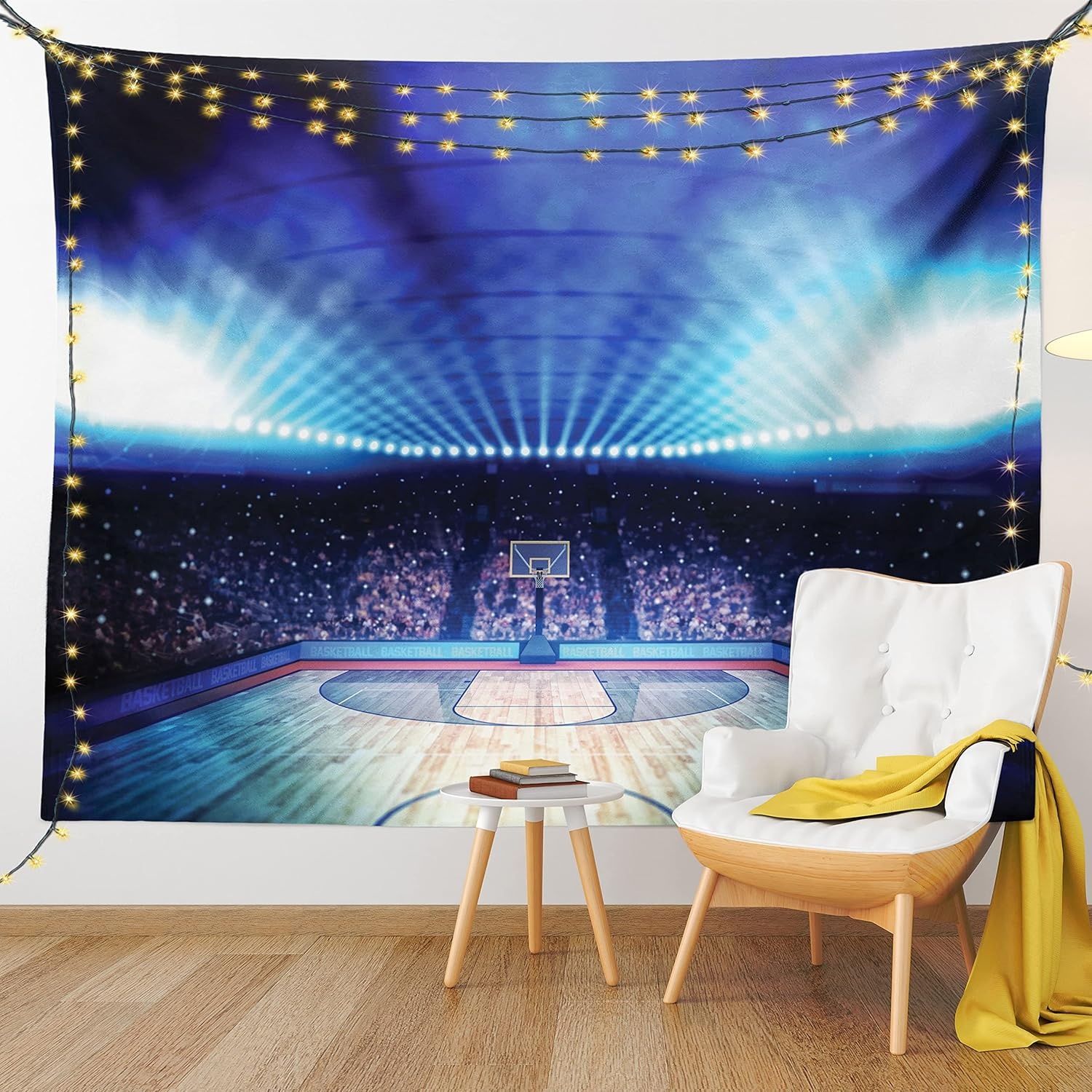 image:imageAmbesonne Sports Decor Collection Basketball Arena Court with Fans and Flashlights Competition Theme Game Excitement Print Bedroom Living Room Dorm Wall Hanging Tapestry 80 X 60 Navy Black