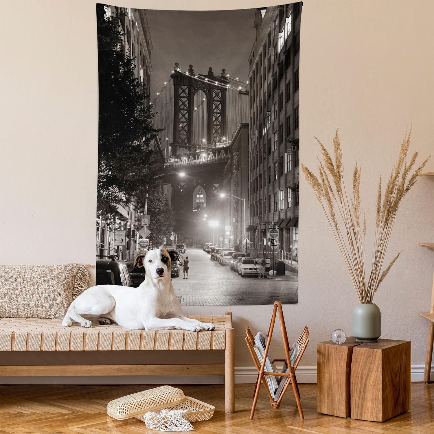 image:imageAmbesonne Urban Tapestry Manhattan Bridge from Street at Night Downtown New York States United States Photo Wall Hanging for Bedroom Living Room Dorm Decor 60 X 80 Green