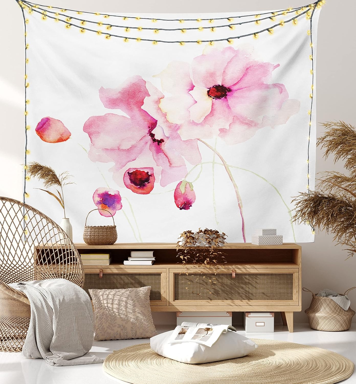 image:imageAmbesonne Watercolor Flower Tapestry Poppies in Soft Colors Dreamy Fresh Spring Season Inspired Image Wide Wall Hanging for Bedroom Living Room Dorm 80 X 60 Pale Pink White