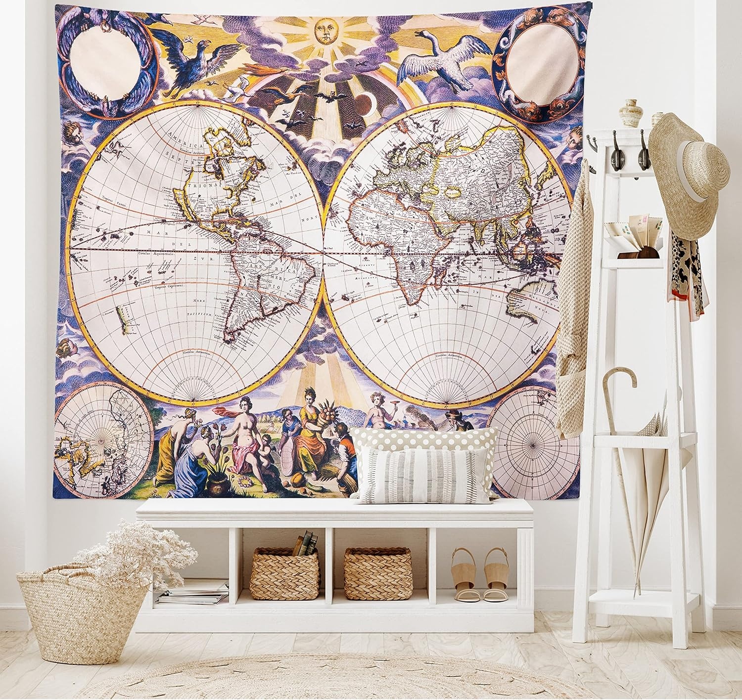 image:imageAmbesonne World Map Tapestry Antique Map with Farmers Field Sun Birds Clouds Fantasy Sky in Old Painting Style Wide Wall Hanging for Bedroom Living Room Dorm 80 X 60 Pastel Purple