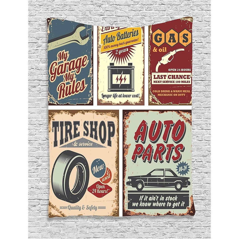 image:imageAmbesonne 1950s Tapestry Vintage Car Signs Automobile Advertising Repair Vehicle Garage Classics Servicing Wall Hanging for Bedroom Living Room Dorm Decor 60 X 80 Burgundy