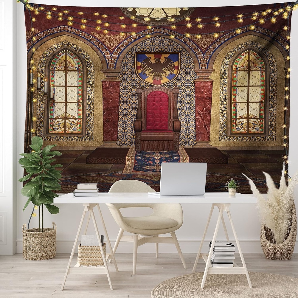 image:imageAmbesonne Gothic Tapestry Red Medieval in Chapel Eagle Portrait on Wall Fantasy Building Print Wide Wall Hanging for Bedroom Living Room Dorm 80 X 60 Brown Ruby