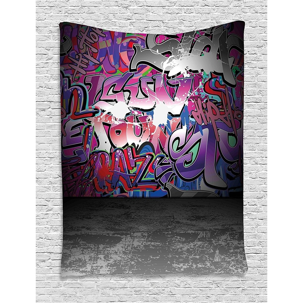 image:imageAmbesonne Graffiti Tapestry Urban Life Grunge Street Art Wall Backdrop with Hip Hop Funk Design Wall Hanging for Bedroom Living Room Dorm Decor 40 X 60 Grey Purple