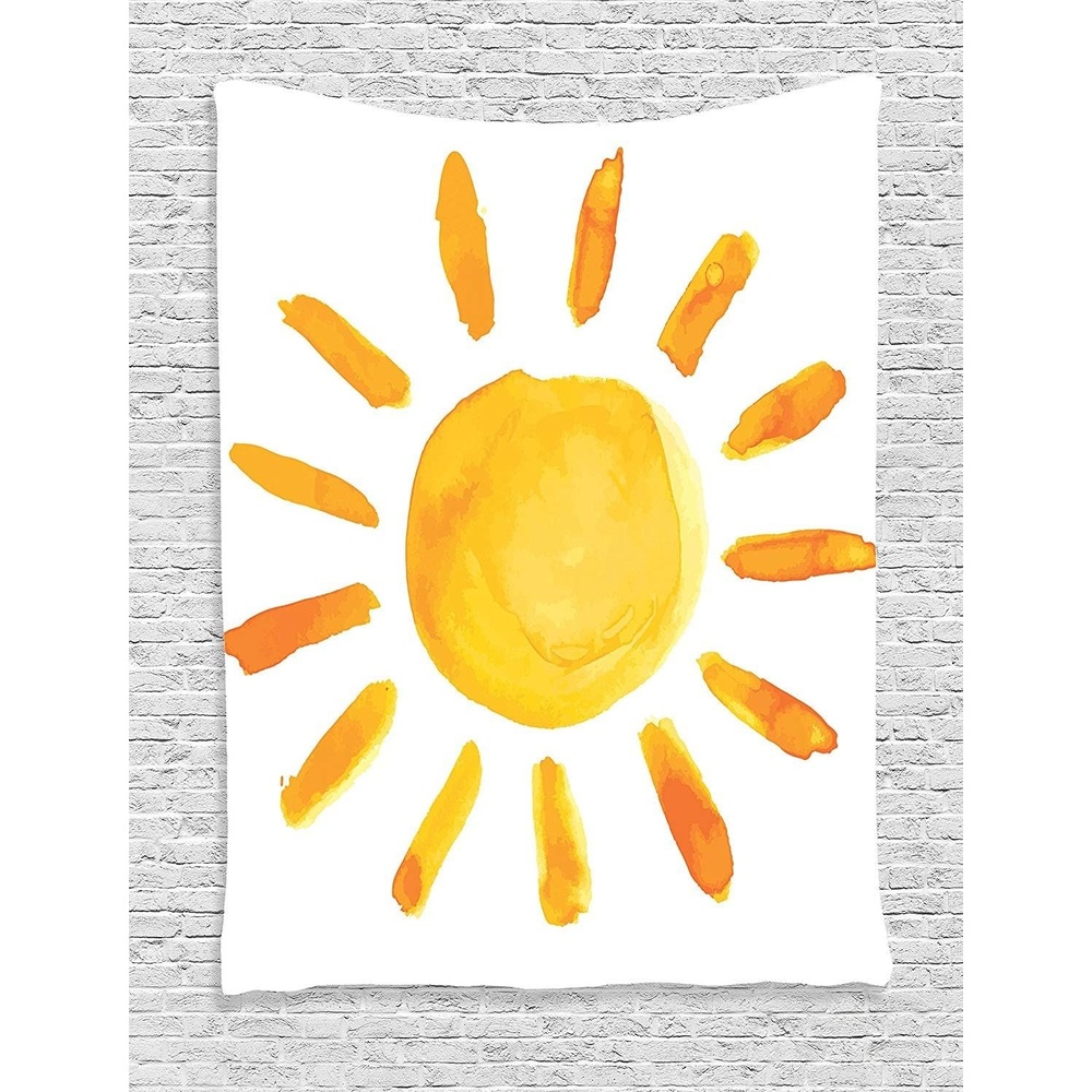 image:imageAmbesonne Grunge Tapestry Sun Illustration Watercolor Brush Painting Style Playroom Picture Wall Hanging for Bedroom Living Room Dorm Decor 60 X 80 Yellow
