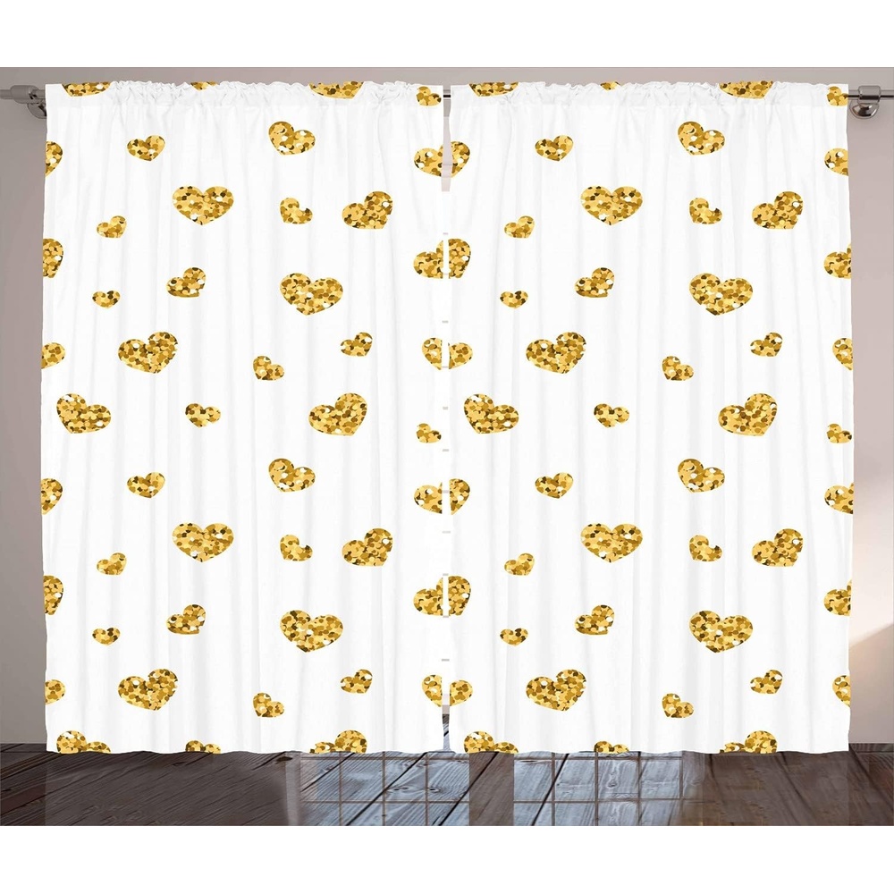 image:imageAmbesonne Hearts Curtains Romantic Love Theme with Golden Yellow Hearts Valentines Day Inspired Pattern Living Room Bedroom Window Drapes 2 Panel Set 108 X 63 Yellow and White108 X 63