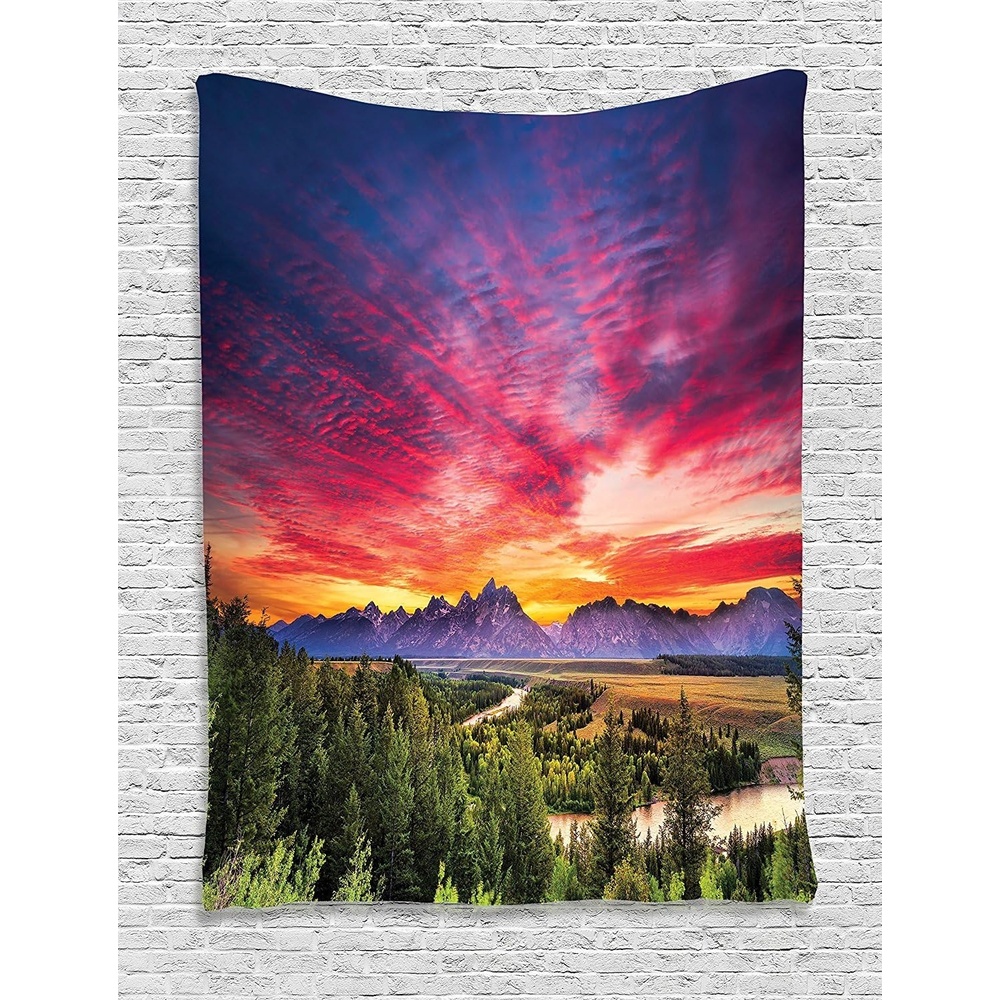 image:imageAmbesonne Landscape Tapestry Colorful Skyline Clouds in the Forest Lake River Mountain Landscape Sunburst Wall Hanging for Bedroom Living Room Dorm Decor 40 X 60 Multicolor60L x 40W