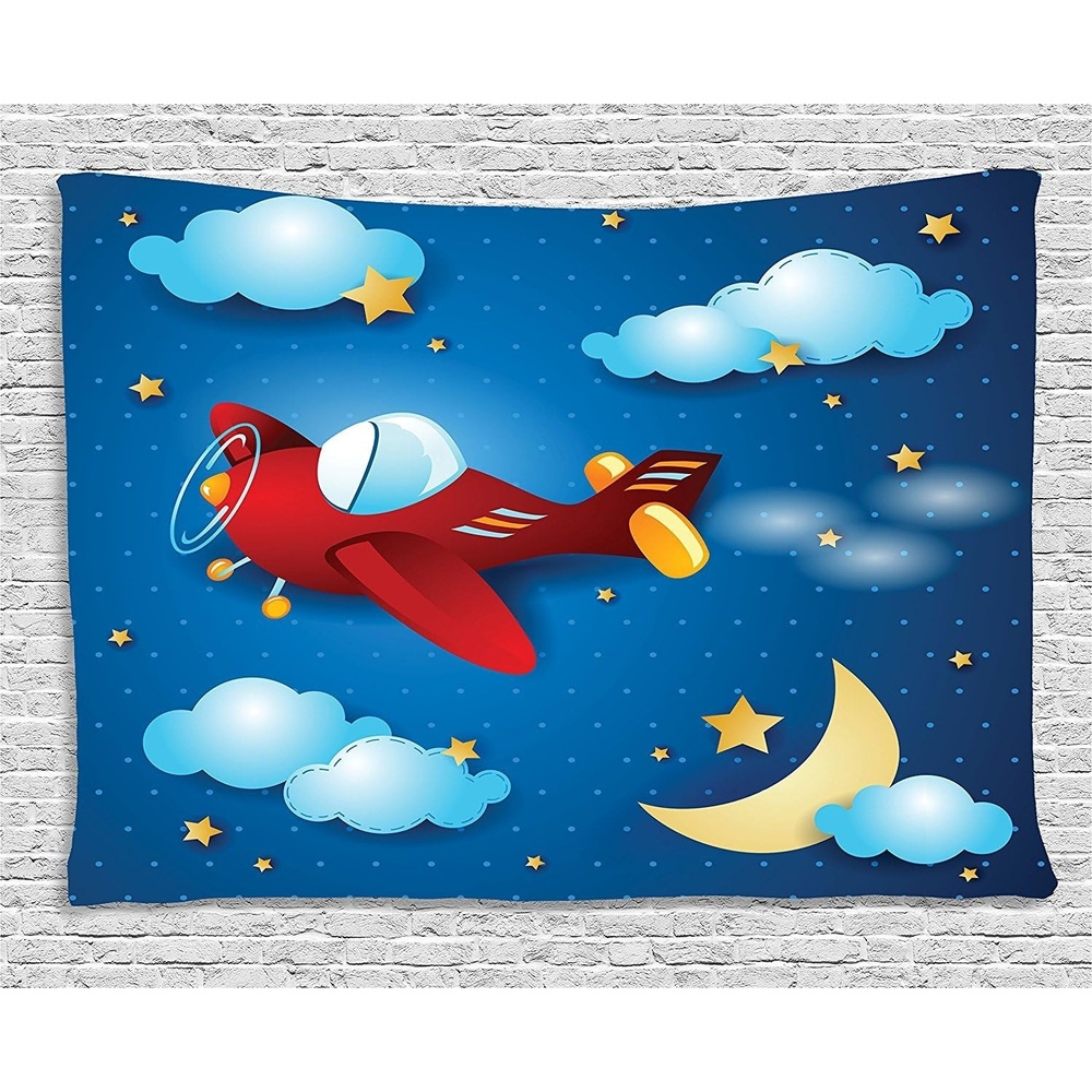 imageAmbesonne Modern Art Tapestry Hippie Funk Trippy Objects UFO Music Box Lips Tapes and Speakers Image Wall Hanging for Bedroom Living Room Dorm Decor 40 X 60 RainbowBlue and Red