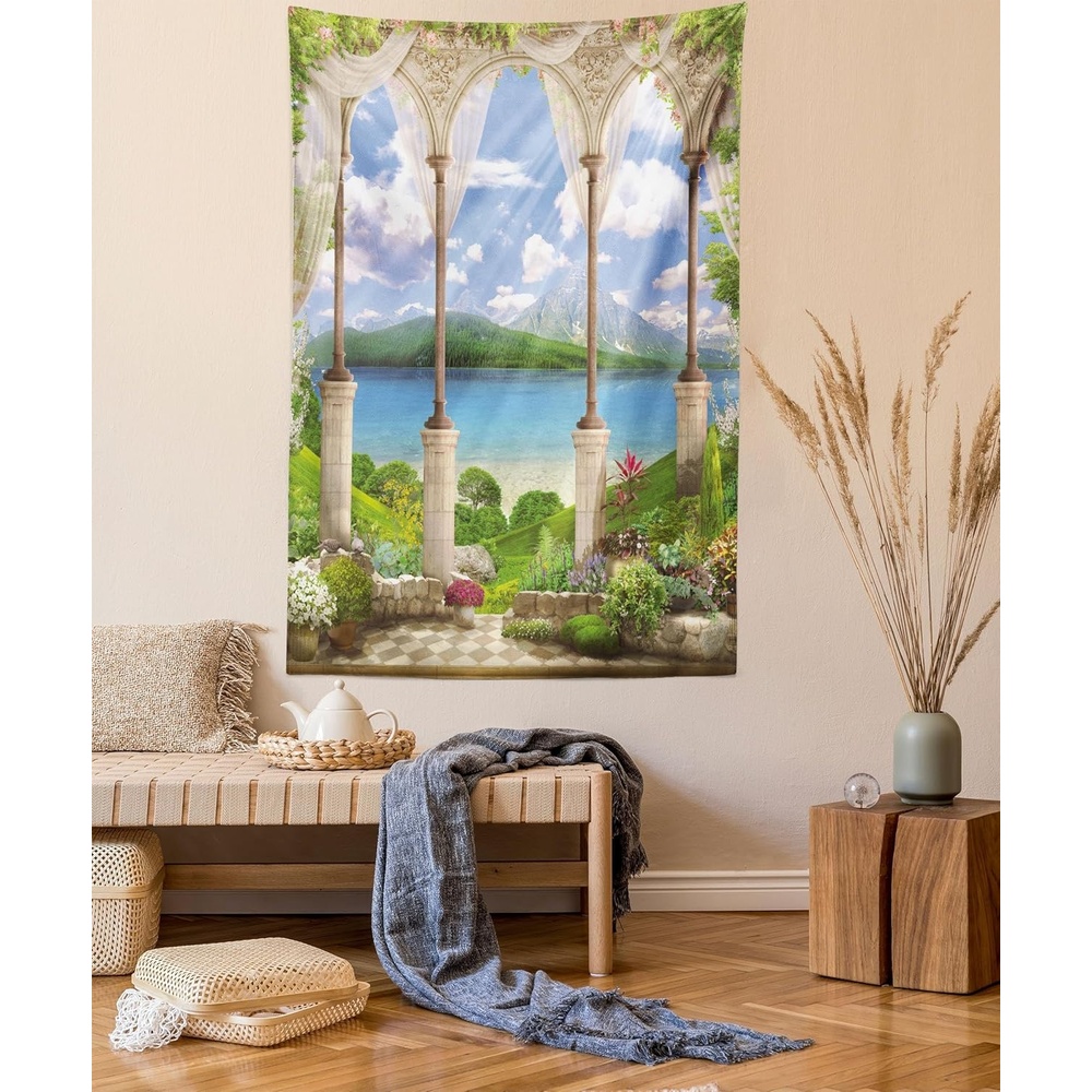 imageAmbesonne Modern Art Tapestry Hippie Funk Trippy Objects UFO Music Box Lips Tapes and Speakers Image Wall Hanging for Bedroom Living Room Dorm Decor 40 X 60 RainbowFern Green