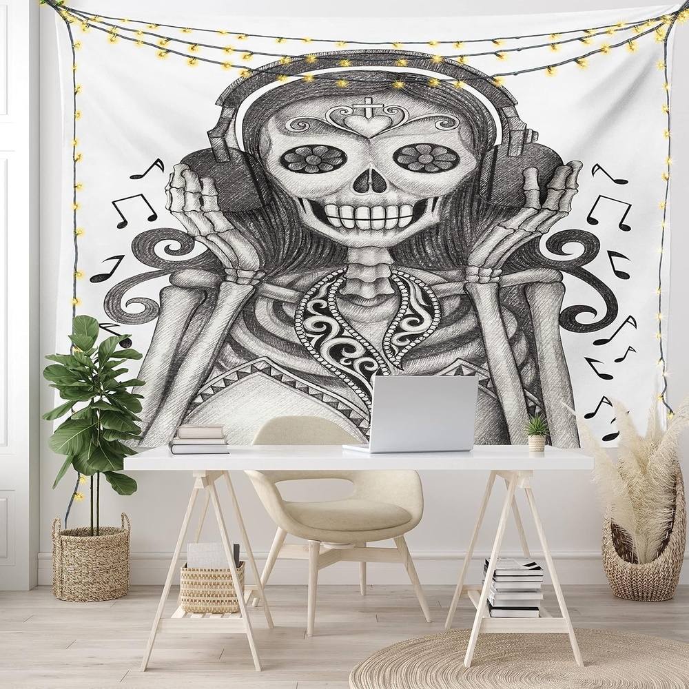 imageAmbesonne Modern Art Tapestry Hippie Funk Trippy Objects UFO Music Box Lips Tapes and Speakers Image Wall Hanging for Bedroom Living Room Dorm Decor 40 X 60 RainbowDust and Dimgrey