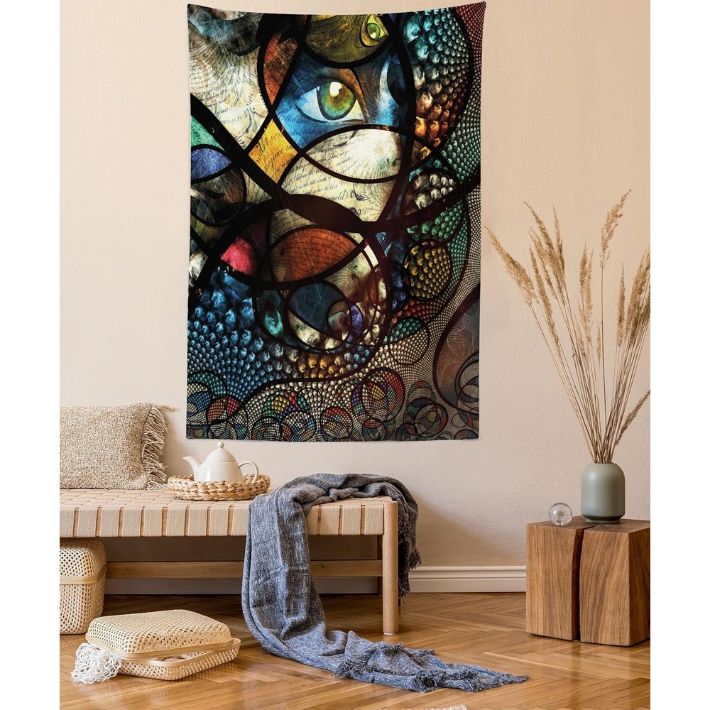 imageAmbesonne Modern Art Tapestry Hippie Funk Trippy Objects UFO Music Box Lips Tapes and Speakers Image Wall Hanging for Bedroom Living Room Dorm Decor 40 X 60 RainbowTaupe Sepia