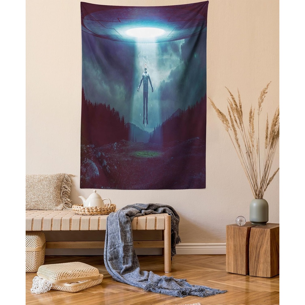 imageAmbesonne Modern Art Tapestry Hippie Funk Trippy Objects UFO Music Box Lips Tapes and Speakers Image Wall Hanging for Bedroom Living Room Dorm Decor 40 X 60 RainbowBurgundy Teal