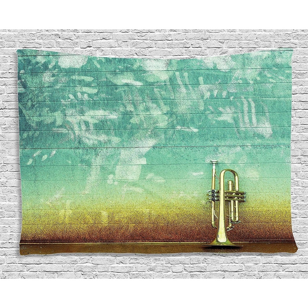 image:imageAmbesonne Music Tapestry Old Aged Worn Single Trumpet Stands Alone Against a Faded Wall Jazz Theme Photo Wide Wall Hanging for Bedroom Living Room Dorm 60 X 40 Teal Brown