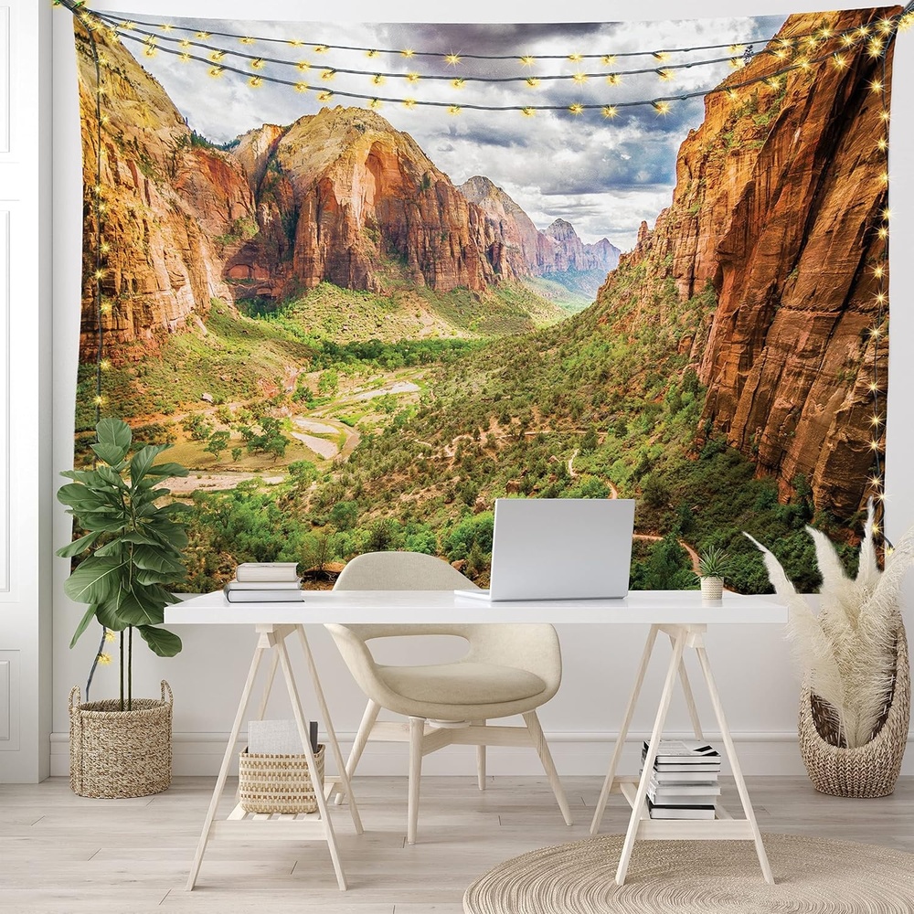 image:imageAmbesonne National Parks Tapestry Utah Plateau Mojave Desert Southwest Erosion Native Aztec Print Wall Hanging for Bedroom Living Room Dorm Decor 40 X 60 Brown Green