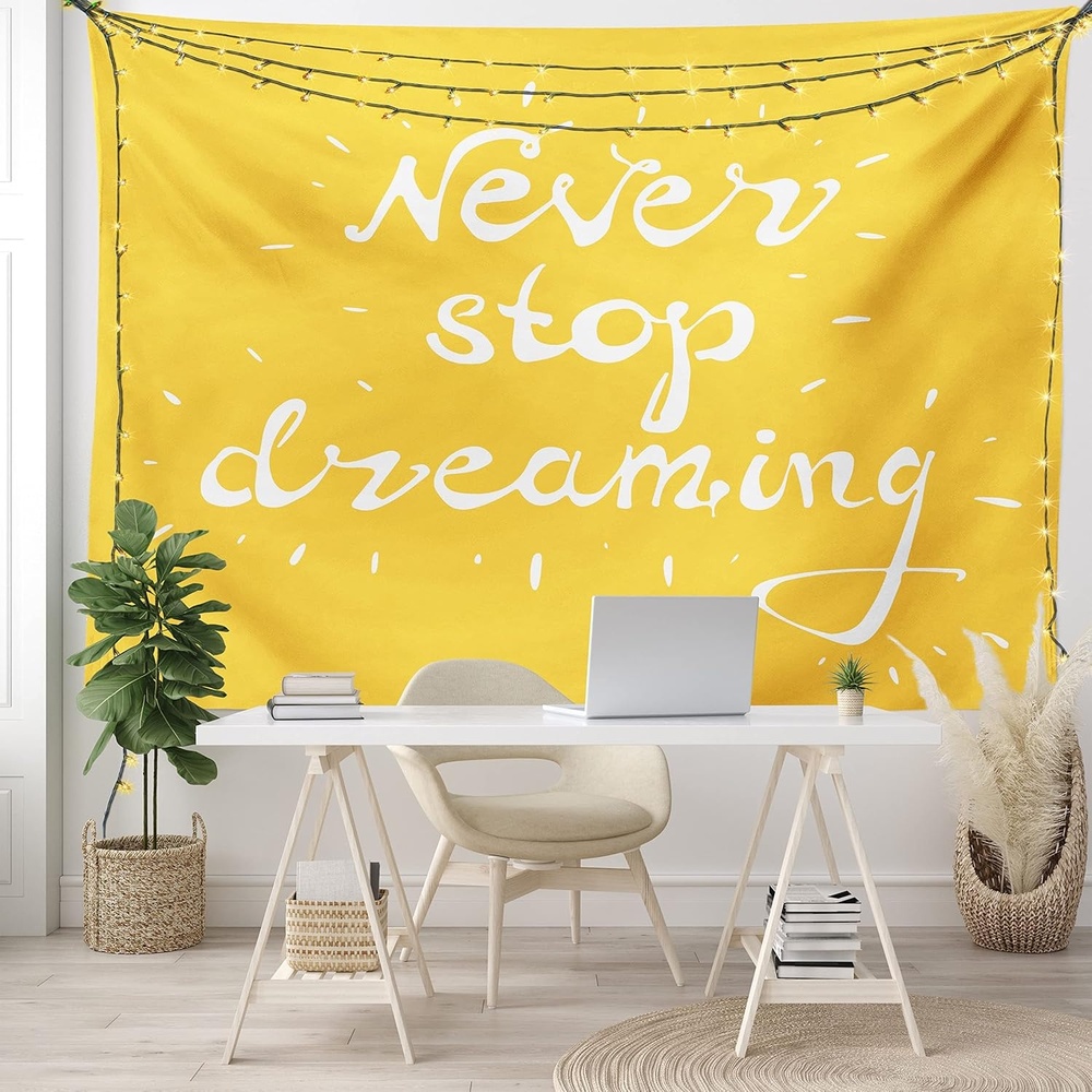 imageAmbesonne Saying Tapestry Highlighted Wise Never Stop Dreaming Words Setting Life Goals Wisdom Hope Image Wide Wall Hanging for Bedroom Living Room Dorm 80 X 60 Yellow White