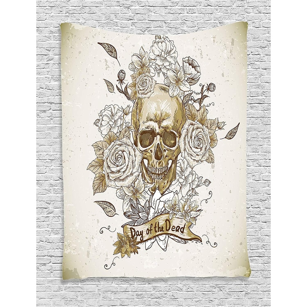 image:imageAmbesonne Skull Tapestry Skull with Roses Day of The Dead Sign Horror Mexican Traditional Art Print Wall Hanging for Bedroom Living Room Dorm Decor 40 X 60 Brown Beige