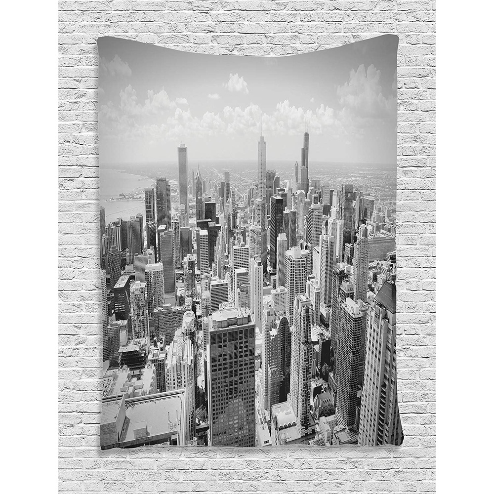 image:imageAmbesonne USA Tapestry Chicago City Skyline Aerial View Contemporary Famous Touristic Places Picture Print Wall Hanging for Bedroom Living Room Dorm Decor 40 X 60 Black Grey