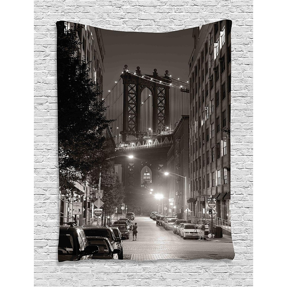 image:imageAmbesonne Urban Tapestry Manhattan Bridge from Street at Night Downtown New York States United States Photo Wall Hanging for Bedroom Living Room Dorm Decor 60 X 80 Green