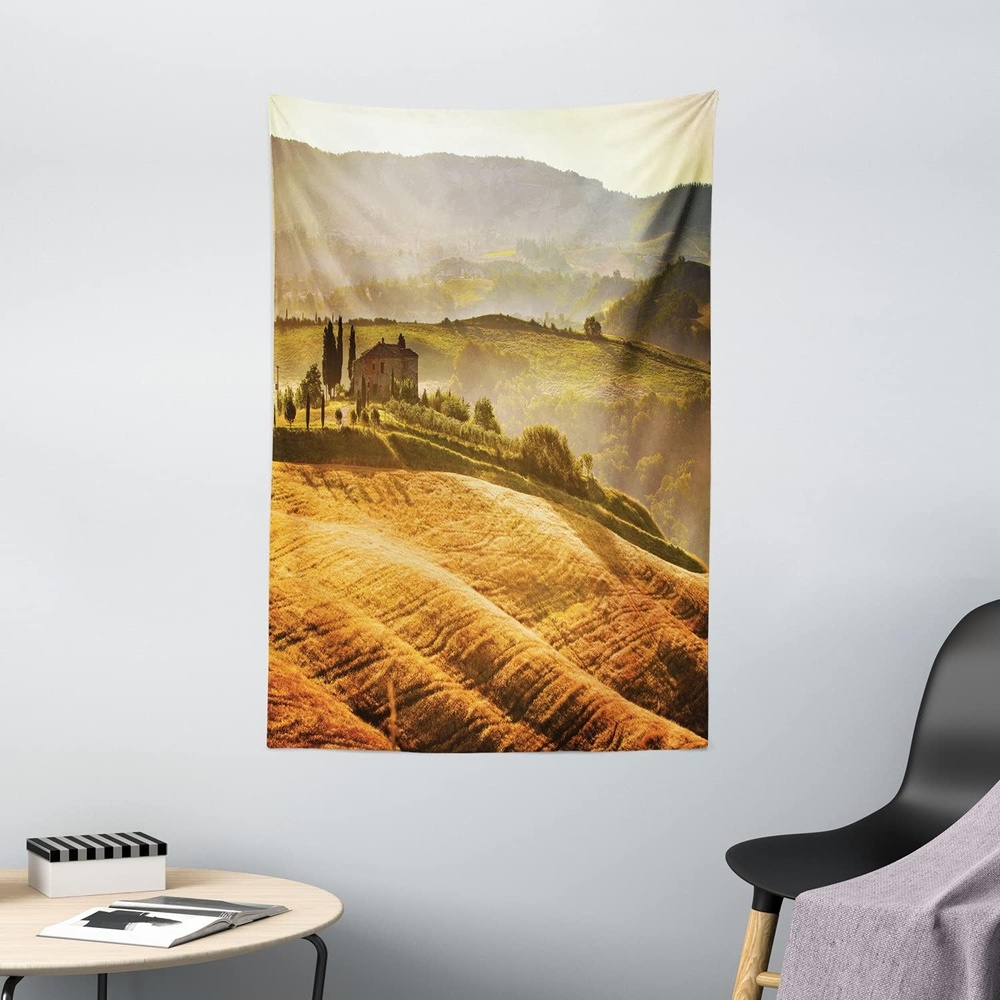 image:imageLunarable Tuscan Tapestry Siena Tuscany Retro Farm House Trees Old Path Country Landscape on Sunset Wall Hanging for Bedroom Living Room Dorm Decor 40 X 60 Ginger and Green