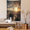 Ambesonne Beach Tapestry, Calm Coastal Scene of Dawn Horizon in the Middle of Nowhere Cloudy Sunset Ocean Bay Idyllic View Image, Wall Hanging for Bedroom Living Room Dorm Decor, 40″ X 60″, Yellow Tan
