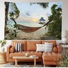 Ambesonne Beach Tapestry, Hammock on Sandy Beach Palm Trees and Wooden Jetty Sunset View Print, Wide Wall Hanging for Bedroom Living Room Dorm, 60″ X 40″, Green Brown(Silky Satin Fabric)