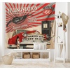 Ambesonne Cars Tapestry, Poster Style Image Gasoline Station Commercial Element Route 66 IllustrationPrint, Wide Wall Hanging for Bedroom Living Room Dorm, 80″ X 60″, Vermilion Beige