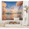 Ambesonne Clouds Tapestry, Sunrise Over Tropical Exotic Caribbean Sea Ocean Landscape Relax Rest Calm Theme, Wide Wall Hanging for Bedroom Living Room Dorm, 80″ X 60″, Blue Soft Pink