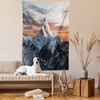 Ambesonne Fantasy Tapestry, Celestial View of Snow Capped Mountains and Alien Planet Print, Wide Wall Hanging for Bedroom Living Room Dorm, 60″ X 40″, White and Navy Blue(Bluegrey Salmon)