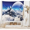 Ambesonne Fantasy Tapestry, Celestial View of Snow Capped Mountains and Alien Planet Print, Wide Wall Hanging for Bedroom Living Room Dorm, 60″ X 40″, White and Navy Blue(Navy Blue)