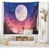 Ambesonne Fantasy Tapestry, Young Woman with a Dog Under Huge Moon Starry Sky Celestial Friendship Art, Wide Wall Hanging for Bedroom Living Room Dorm, 60″ X 40″, Coral Indigo