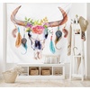 Ambesonne Feather Tapestry, Watercolor Style Bull Skull Ornaments Vibrant Image, Wide Wall Hanging for Bedroom Living Room Dorm, 60″ X 40″, White Brown