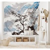 Ambesonne Japanese Tapestry, Depiction of Pine Tree Landscape on Hill Mountain with Rough Blasts, Wide Wall Hanging for Bedroom Living Room Dorm, 80″ X 60″, Blue Grey(Silky Satin Fabric)