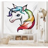 Ambesonne Rainbow Tapestry, White Unicorn Vivid Colors on Its Mane Blue Eyes Animal Fun Print, Wall Hanging for Bedroom Living Room Dorm Decor, 40″ X 60″, White Multi(Silky Satin Fabric)