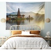 Ambesonne Balinese Tapestry, Pura Ulun Danu Building Panorama Sunrise on Lake Bratan Bali Indonesia Waterscape, Wide Wall Hanging for Bedroom Living Room Dorm, 80″ X 60″, Beige Brown