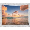 Ambesonne Clouds Tapestry, Sunrise Over Tropical Exotic Caribbean Sea Ocean Landscape Relax Rest Calm Theme, Wide Wall Hanging for Bedroom Living Room Dorm, 80″ X 60″, Blue Soft Pink