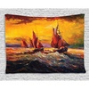 Ambesonne Country Tapestry, Image of Old Sailboats Ships Cruising in Waves at Sunrise Time Dark Sky Art, Wide Wall Hanging for Bedroom Living Room Dorm, 80″ X 60″, Yellow Orange
