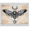 Ambesonne Fantasy Tapestry, Dead Head Hawk Moth Luna and Stone Magic Skull Illustration, Wide Wall Hanging for Bedroom Living Room Dorm, 80″ X 60″, Black Beige
