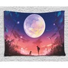 Ambesonne Fantasy Tapestry, Young Woman with a Dog Under Huge Moon Starry Sky Celestial Friendship Art, Wide Wall Hanging for Bedroom Living Room Dorm, 60″ X 40″, Coral Indigo
