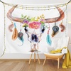 Ambesonne Feather Tapestry, Watercolor Style Bull Skull Ornaments Vibrant Image, Wide Wall Hanging for Bedroom Living Room Dorm, 60″ X 40″, White Brown