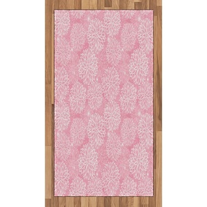 Ambesonne Dahlia Flower Area Rug, Alluring Forms with Spots on The Backdrop Love Valentine’s Day Concept, Flat Woven Accent Rug for Living Room Bedroom Dining Room, 2′ 6″ x 5′, Pink White
