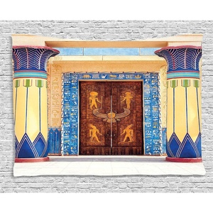 Ambesonne Egypt Tapestry, Old Building with Entry Door and Round Columns with Detailed Patterns, Wide Wall Hanging for Bedroom Living Room Dorm, 60″ X 40″, Chocolate Peach