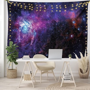 Ambesonne Fantasy Tapestry, Celestial View of Snow Capped Mountains and Alien Planet Print, Wide Wall Hanging for Bedroom Living Room Dorm, 60″ X 40″, White and Navy Blue(Black Purple)
