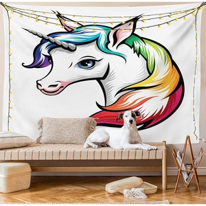 Ambesonne Rainbow Tapestry, White Unicorn Vivid Colors on Its Mane Blue Eyes Animal Fun Print, Wall Hanging for Bedroom Living Room Dorm Decor, 40″ X 60″, White Multi(Silky Satin Fabric)