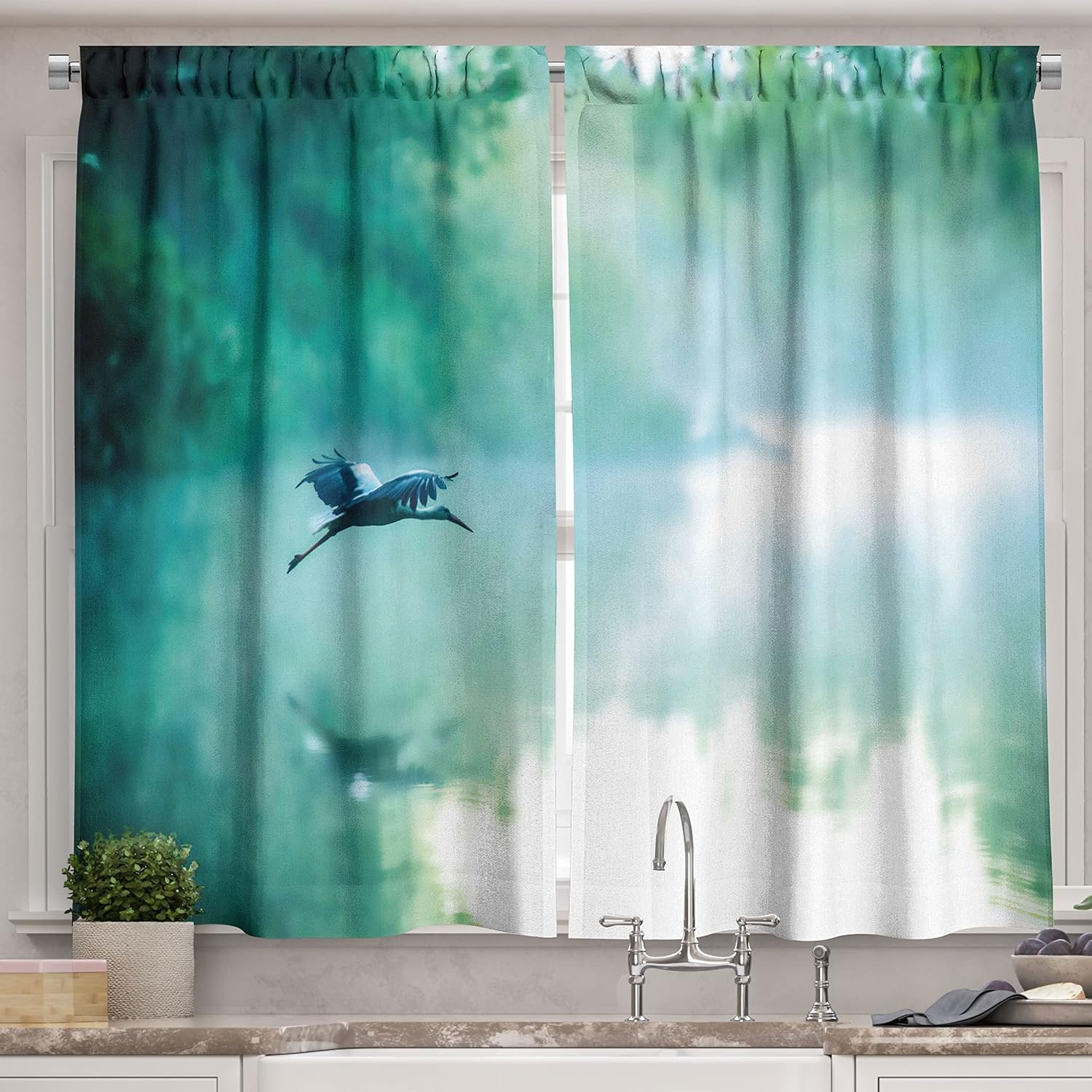 image:imageAmbesonne Modern Kitchen Curtains Aerial View of Mountain Range with Creek Northern Horizon Idyllic Artwork Window Drapes 2 Panel Set for Kitchen Cafe Decor 55 X 39 Orange BlueTeal Turquoise