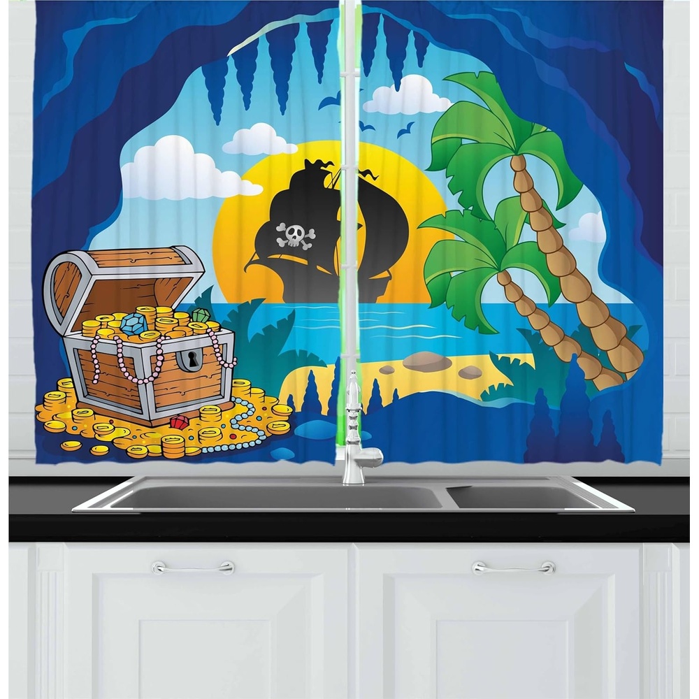 image:imageAmbesonne Modern Kitchen Curtains Aerial View of Mountain Range with Creek Northern Horizon Idyllic Artwork Window Drapes 2 Panel Set for Kitchen Cafe Decor 55 X 39 Orange BlueDark Blue