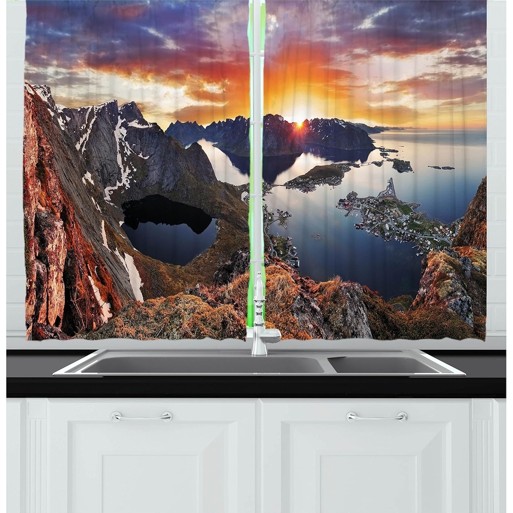 image:imageAmbesonne Modern Kitchen Curtains Aerial View of Mountain Range with Creek Northern Horizon Idyllic Artwork Window Drapes 2 Panel Set for Kitchen Cafe Decor 55 X 39 Orange BlueOrange Blue