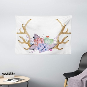 Ambesonne Antler Tapestry, Hand Painted Deer Horns with Cactus Flowers with Botanical Bouquet Vintage Wreath, Wide Wall Hanging for Bedroom Living Room Dorm, 60″ X 40″, Multicolor(60″L x 40″W)