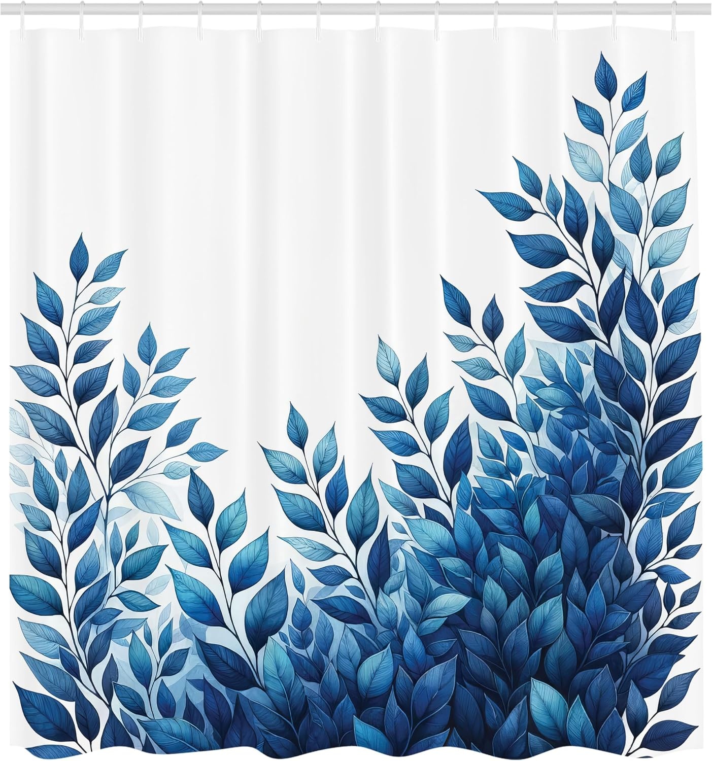 image:imageAmbesonne Blue Shower Curtain Romantic Jumble Leaves with Cold Tone on Plain Backdrop Simple Winter Jungle Cloth Fabric Bathroom Decor Set with Hooks 69 W x 75 L Dark Sky Blue White